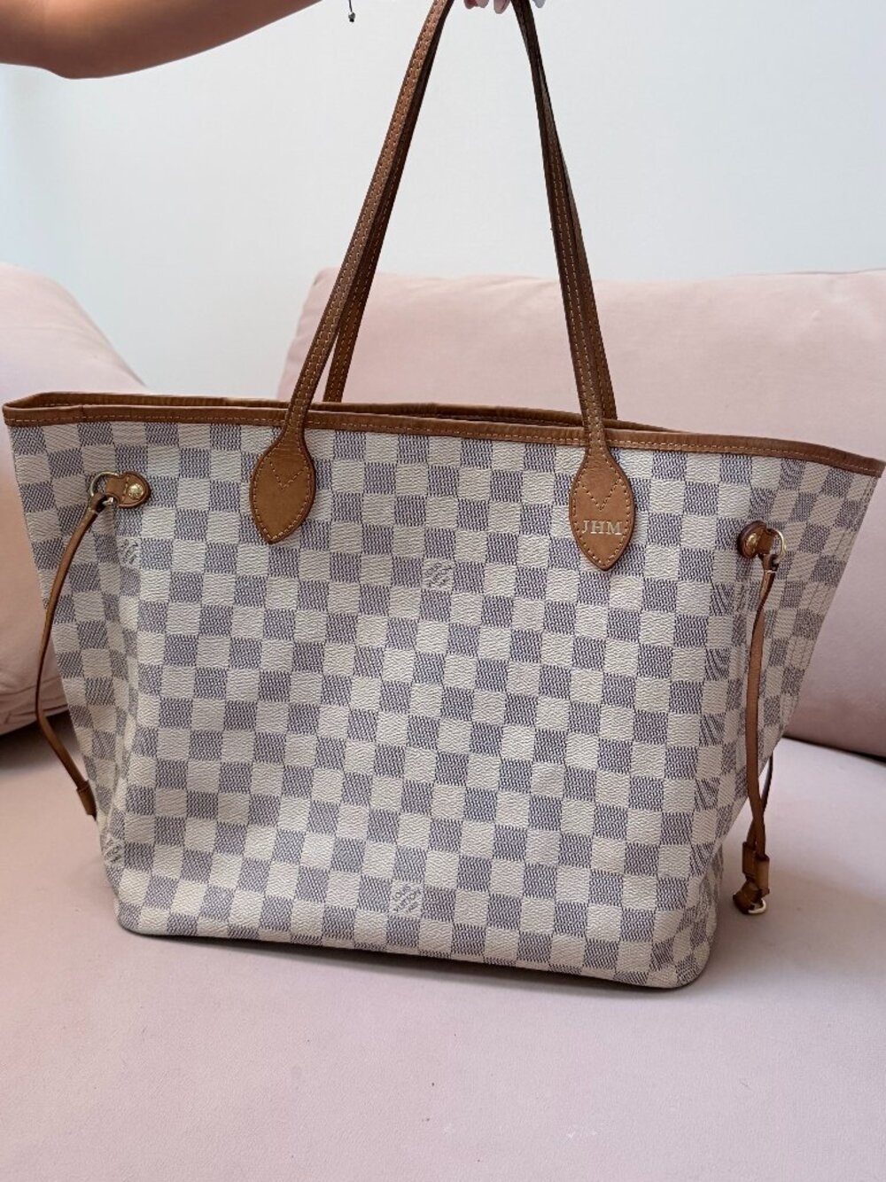 Louis Vuitton Damier Azur Canvas Shoulder Bag in White and Tan